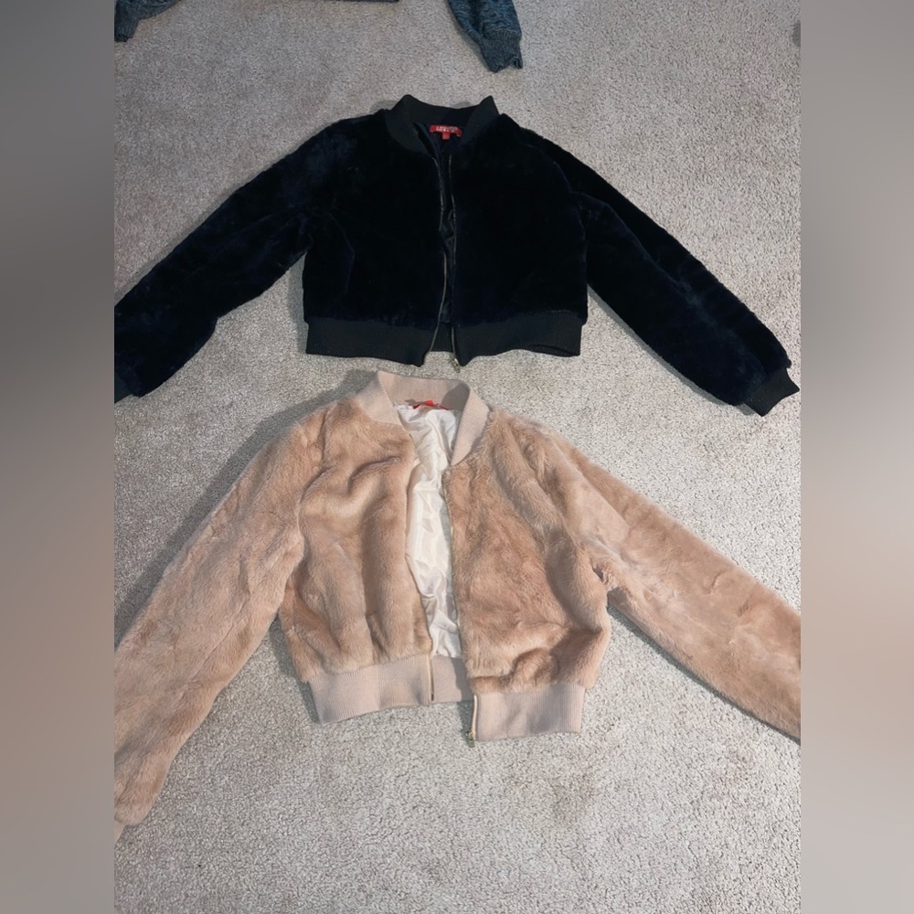 Two Fluffy/Fur Cropped Zipper Jackets
